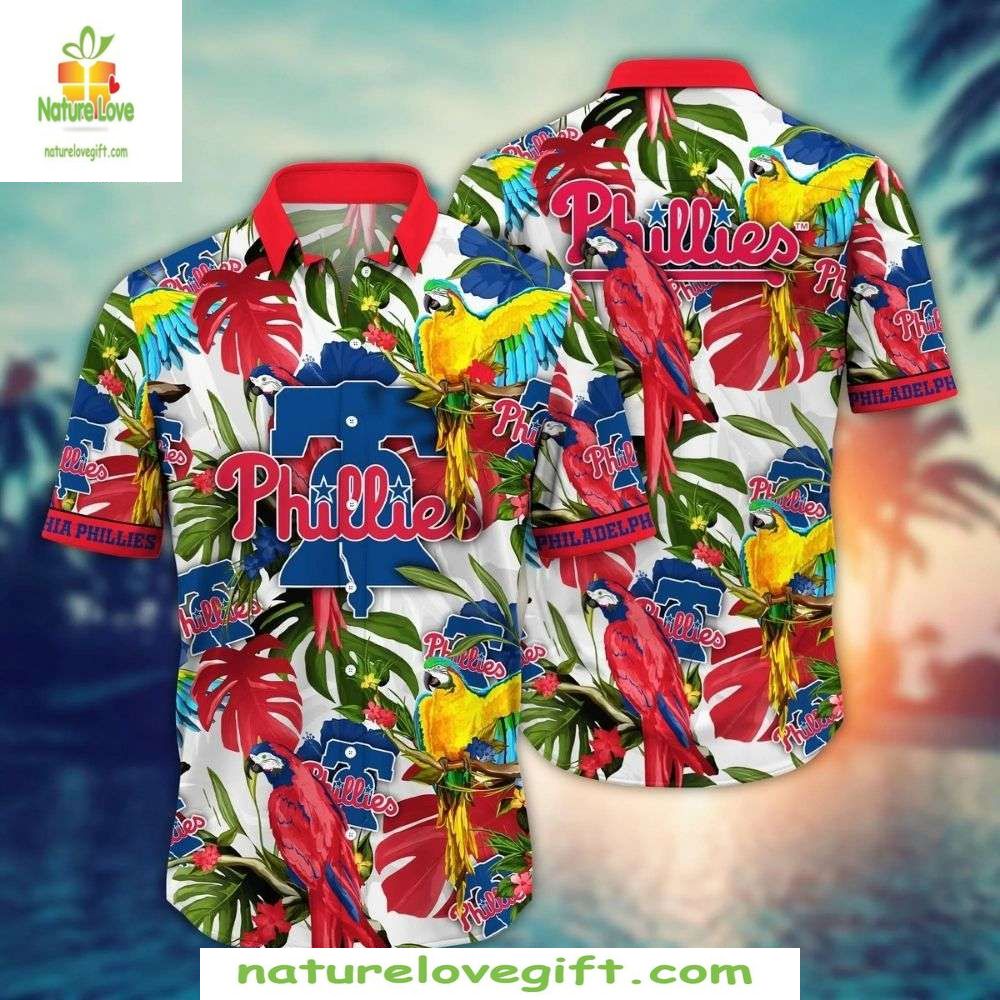 Philadelphia Phillies Hawaiian Shirt Tropical Bird Of Paradise Red Aloha Baseball