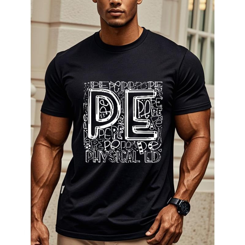 Physical Education, PE T-shirt, PE Teacher Shirt, Crew Neck Casual T Shirt, Soft 100% Cotton, Breathable, Lightweight, Casual Daily Style, Outdoor Activities, Four Seasons, Men's Clothing For Summer Outdoor, T Shirts For Men Graphic Made in USA