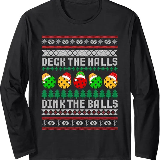 Pickleball Christmas Ugly Sweater Holiday Party Long Sleeve T-Shirt Hoodie, Sweatshirt | InkThreadWorks.com