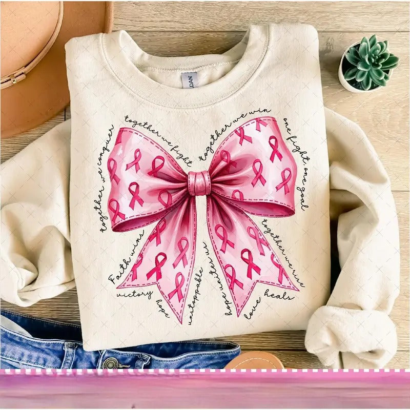 Pink Bow Breast Cancer Shirt, in October We Wear Pink, Breast Cancer Shirt, Pink Out, Pink Ribbon Tee Hoodie, Sweatshirt