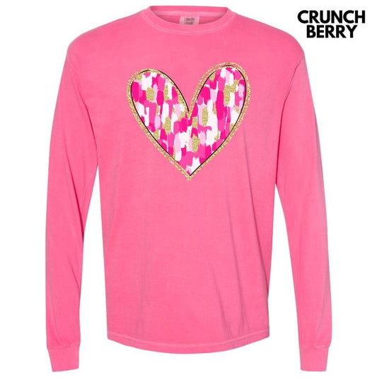 Pink Brushstroke Heart Long Sleeve Comfort Colors T-Shirt 'NLB' Hoodie, Sweatshirt | InkThreadWorks.com