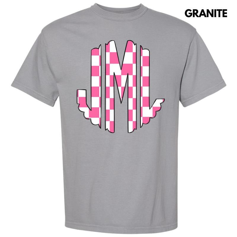 Pink Checker Monogram Comfort Colors T-Shirt 'NLB' Hoodie, Sweatshirt | InkThreadWorks.com
