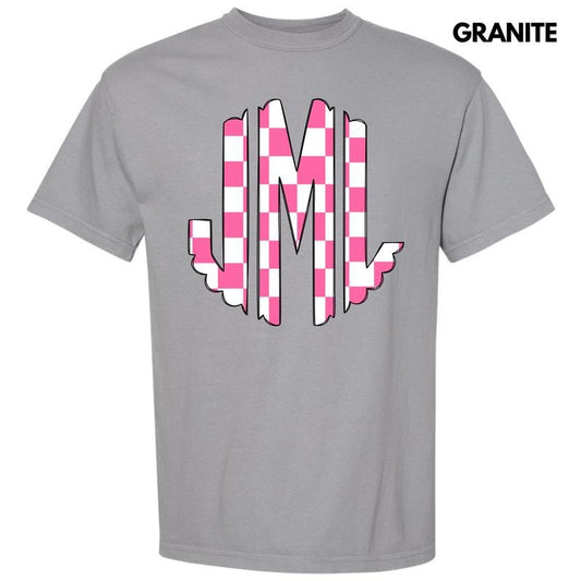Pink Checker Monogram Comfort Colors T-Shirt 'NLB' Hoodie, Sweatshirt | InkThreadWorks.com