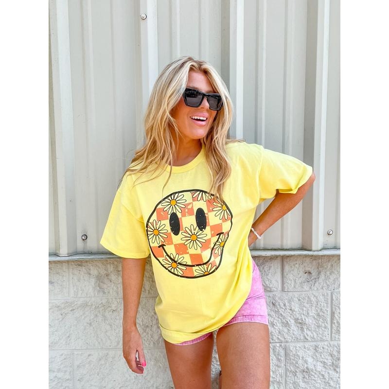 Pink Checker Smiley Graphic Top