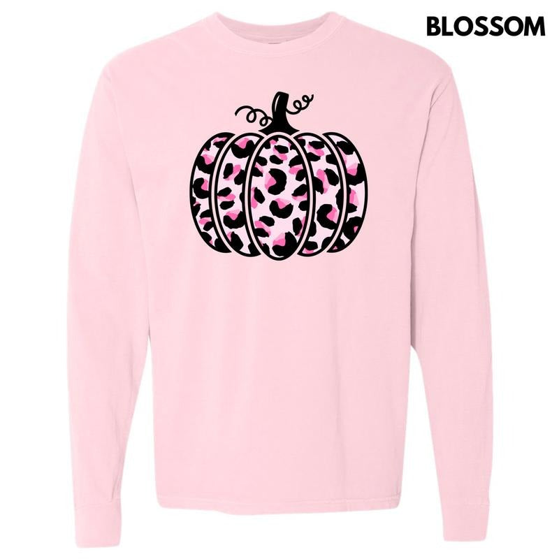 Pink Cheetah Pumpkin Long Sleeve Comfort Colors T-Shirt 'NLB' Hoodie, Sweatshirt | InkThreadWorks.com