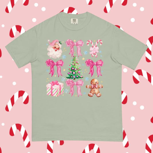 Pink Christmas Doodles Women's Oversized Cotton T-Shirt