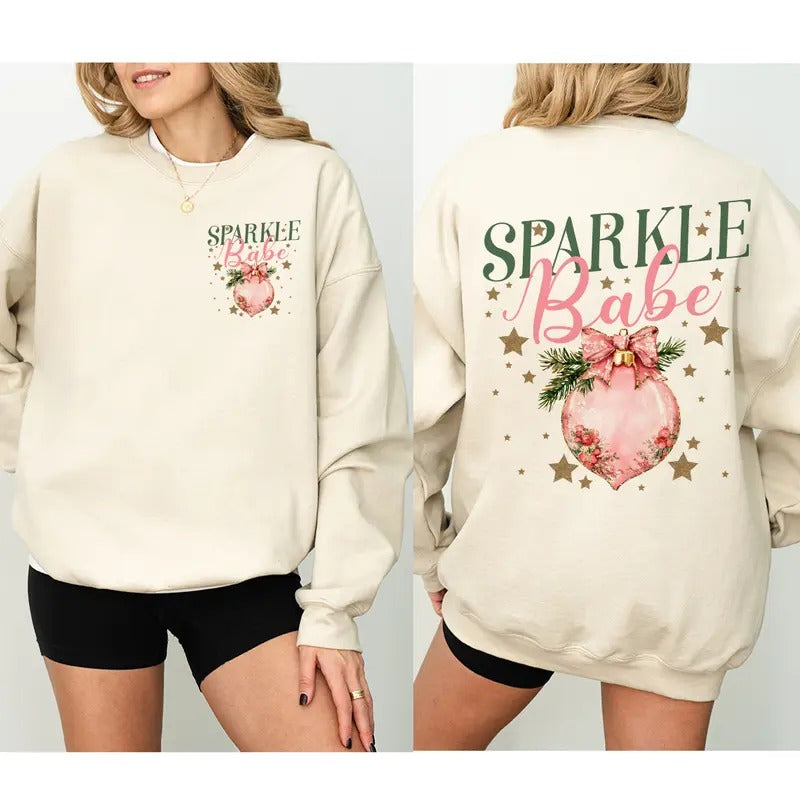 Pink Christmas Sparkle Babe Sweatshirt, Coquette Christmas Sweatshirt, Motivational Sweatshirt, Christmas Sublimation...