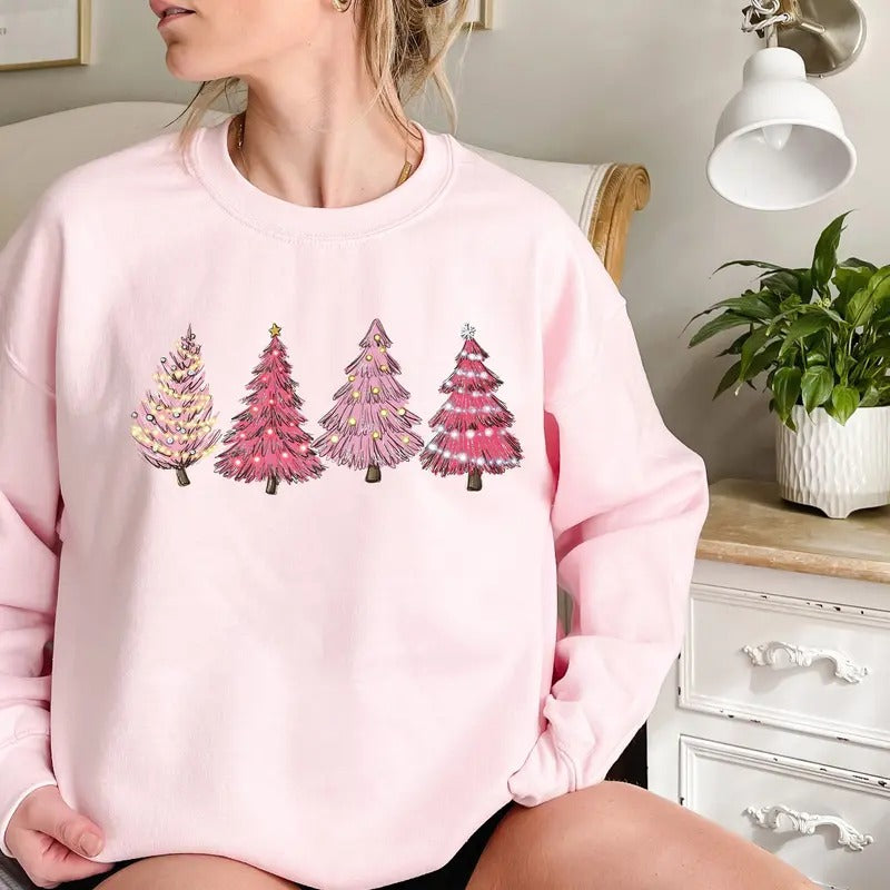 Pink Christmas Sweater Ugly Christmas Sweater Women Funny Womens Christmas Sweatshirt Christmas Crewneck Christmas Tree...