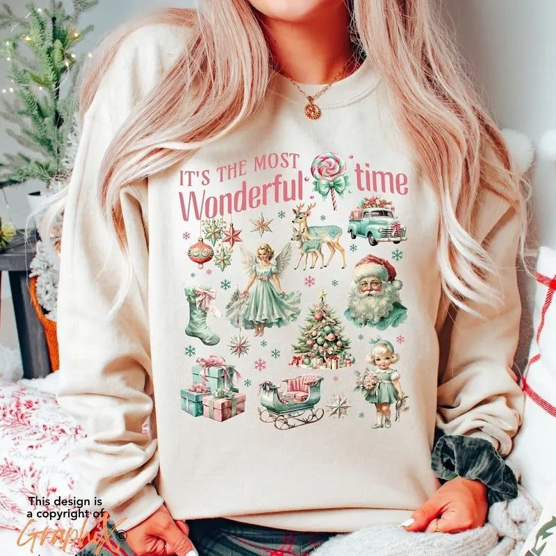 Pink Christmas Sweatshirt, It's The Most Christmas Shirt, Vintage Doodles Christmas Shirt, Retro Christmas Sweatshirt Hoodie