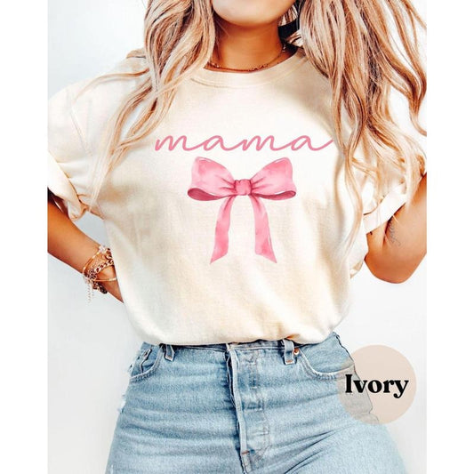 Pink Coquette Mama Comfort Colors Shirt, Coquette Bow T-shirt for Mom, Mothers Day Gift, Girly Mama Outfit, Baby Shower...
