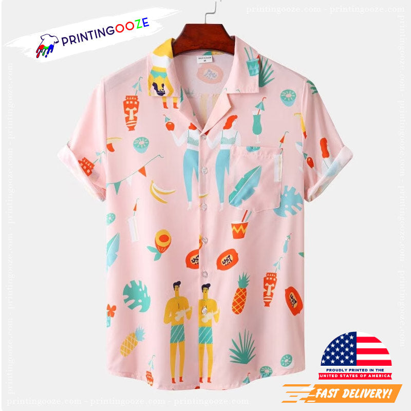 Pink Doodle Print Funny Hawaiian Shirts