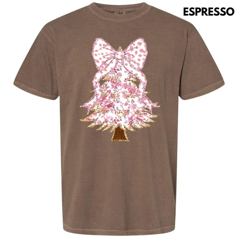 Pink Florals Christmas Tree Comfort Colors T-Shirt 'NLB' Hoodie, Sweatshirt | InkThreadWorks.com