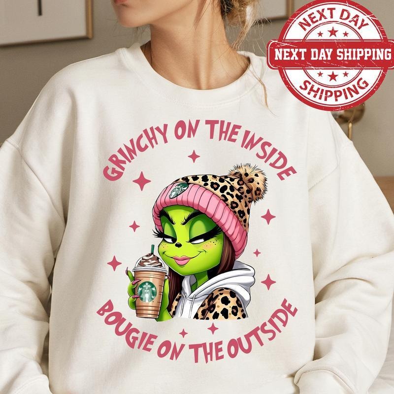 Pink Girl Grinn Funny Sweatshirt For Christmas, Christmas Shirt Grinn Hoodie | InkThreadWorks.com