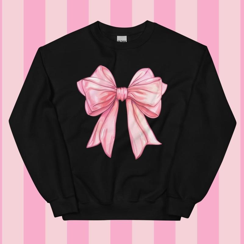 Pink Girly Coquette Bow Crewneck - Unisex Apparel Relaxed Fit Printed In The USA Clothing Womenswear Casual Comfort...