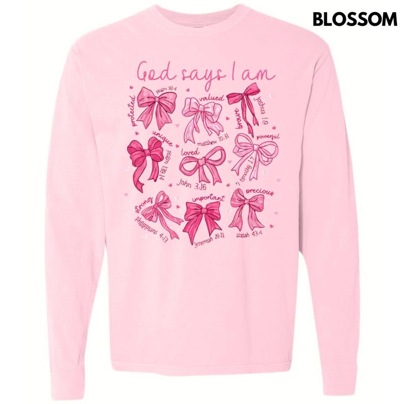 Pink God Says I Am Long Sleeve Comfort Colors T-Shirt Hoodie, Sweatshirt | InkThreadWorks.com