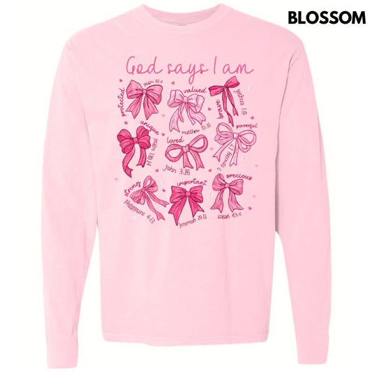 Pink God Says I Am Long Sleeve Comfort Colors T-Shirt Hoodie, Sweatshirt | InkThreadWorks.com