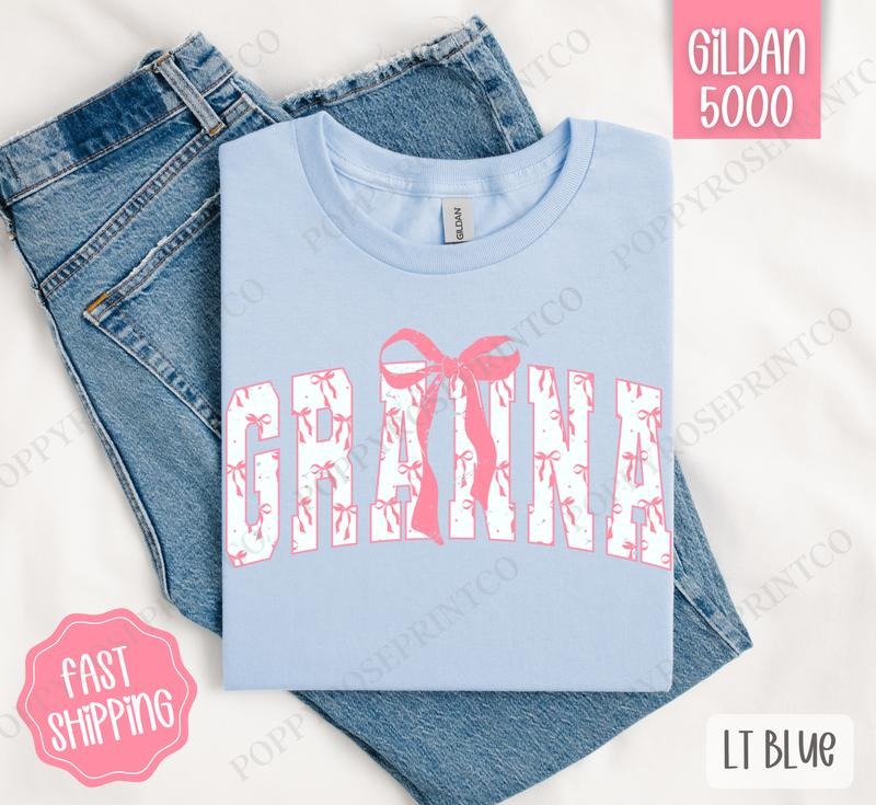 Pink Granna Bow Shirt Gildan, Women's Tee, Cute Women's Tshirt Plus Sizes Hoodie, Sweatshirt | InkThreadWorks.com
