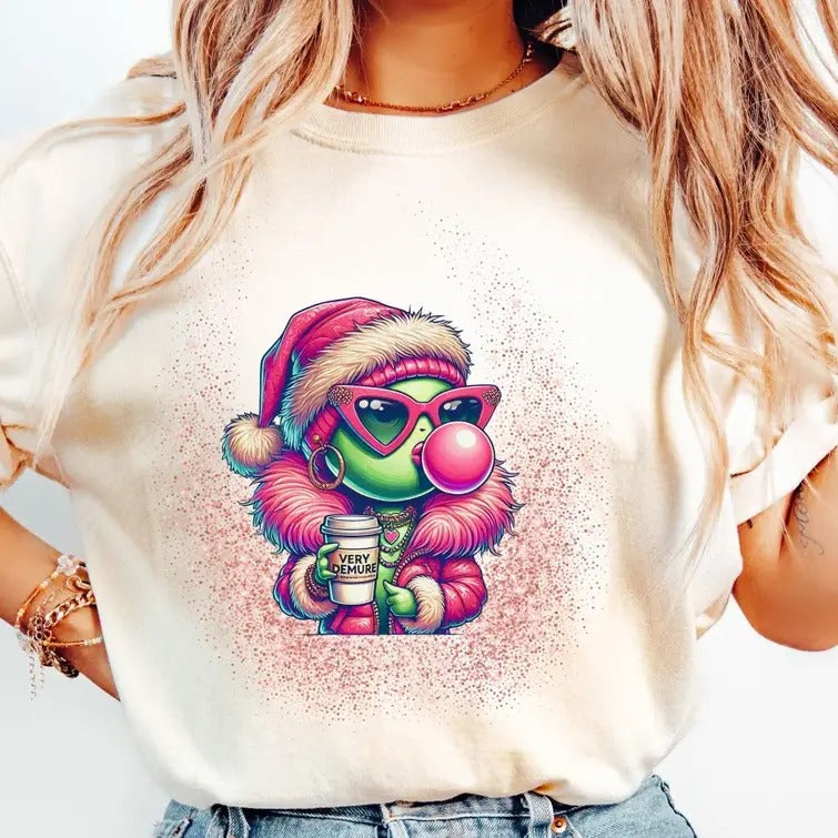 Pink Grinchhhh Girl Blowing Bubble Tee, Funny Shirt Hoodie, Sweatshirt | InkThreadWorks.com
