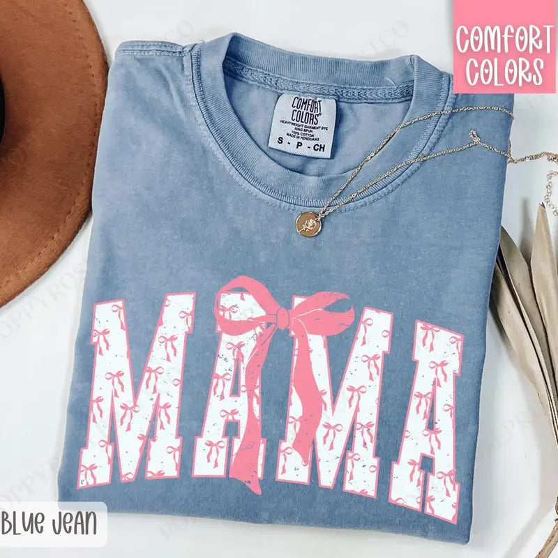 Pink Mama Bow Shirt Comfort Colors, Women's Tee, Cute Women's Tshirt Hoodie, Sweatshirt | InkThreadWorks.com