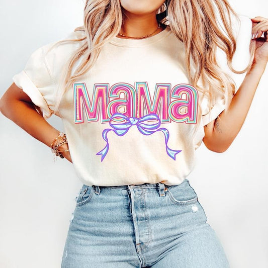 Pink Mama Coquette Bow T-Shirt, Mama T-Shirt, Mama Varsity T-Shirt, Mama Bow T-Shirt, Mama Shirt Mama Doodle, Hand Drawn, Gift for mom, tshirt hot trend 2025