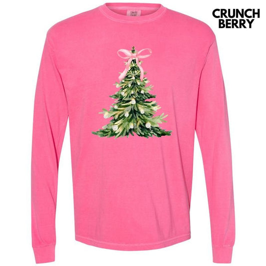 Pink Posh CHristmas Tree Long Sleeve Comfort Colors T-Shirt 'NLB' Hoodie, Sweatshirt | InkThreadWorks.com