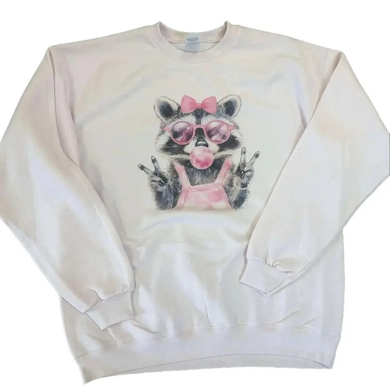 Pink Preppy Raccoon Sweatshirt  - Unisex Sweatshirt  - Trash Panda Pink Sweatshirt T-Shirts, Hoodie | InkThreadWorks.com