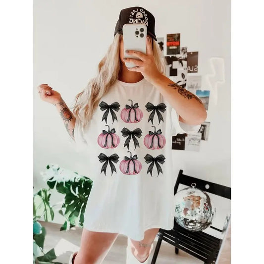Pink Pumpkin Bow Graphic Top