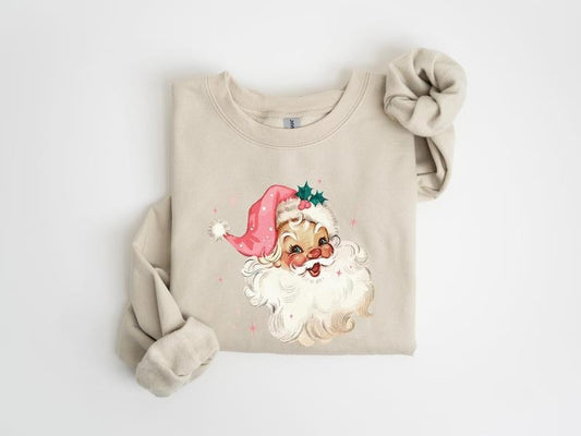 Pink Santa Retro Christmas T-Shirts Sweatshirts for Women Pink Christmas Matching Family Sweaters Pink Vintage Holiday...