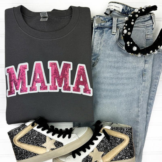 Pink Sequin MAMA Patch Sweatshirt T-Shirts, Hoodie | InkThreadWorks.com