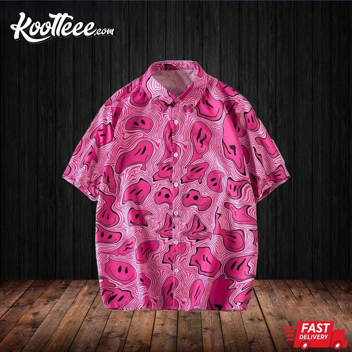 Pink Smiley Face Hawaiian Shirt