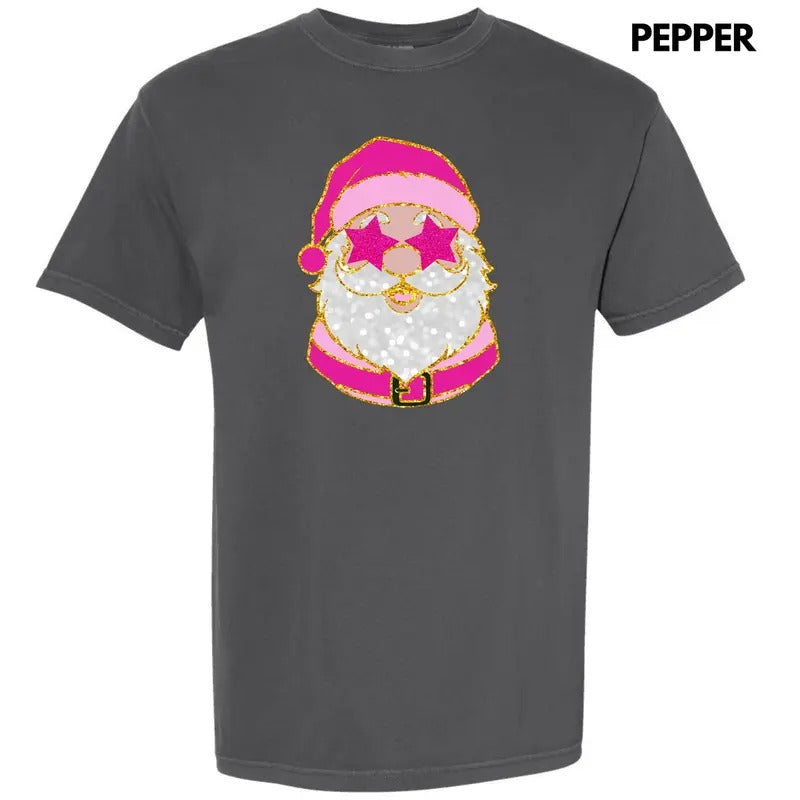 Pink Star Eyes Santa FAKE Glitter Comfort Colors T-Shirt 'NLB' Hoodie, Sweatshirt | InkThreadWorks.com