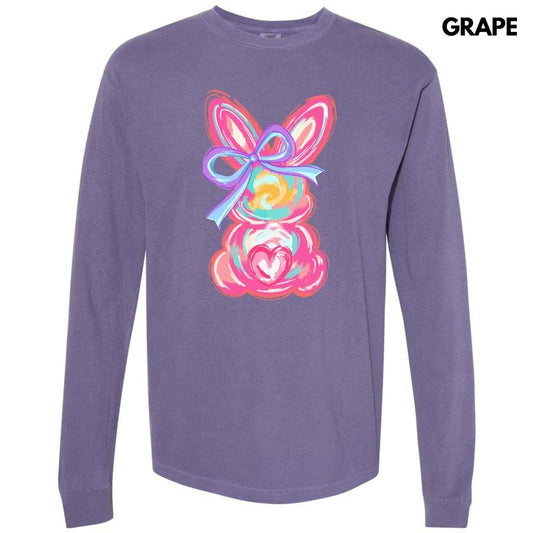 Pink Swirl Bunny Long Sleeve Comfort Colors T-Shirt 'NLB' Hoodie, Sweatshirt | InkThreadWorks.com