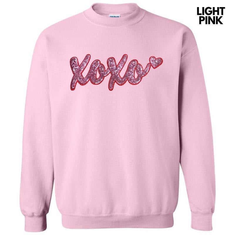 Pink XOXO Sequin Patch Sweatshirt T-Shirts, Hoodie | InkThreadWorks.com