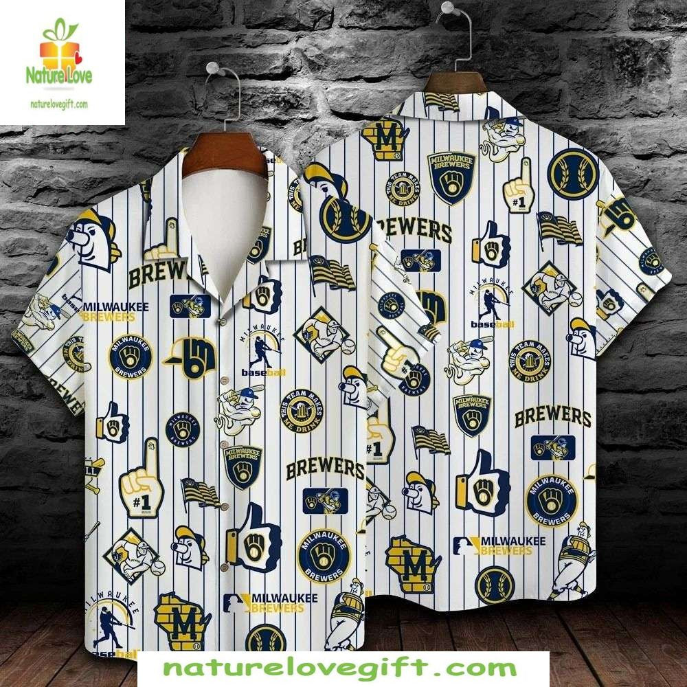 Milwaukee Brewers MLB Hawaiian Shirt Pinstripe Baseball Fan Apparel