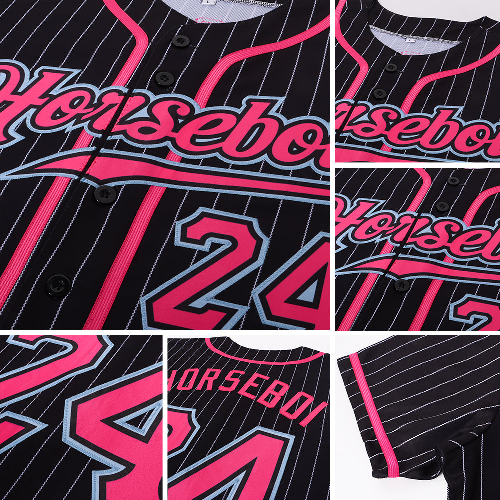 Custom Black White Pinstripe Steel Gray-White Authentic Baseball Jersey