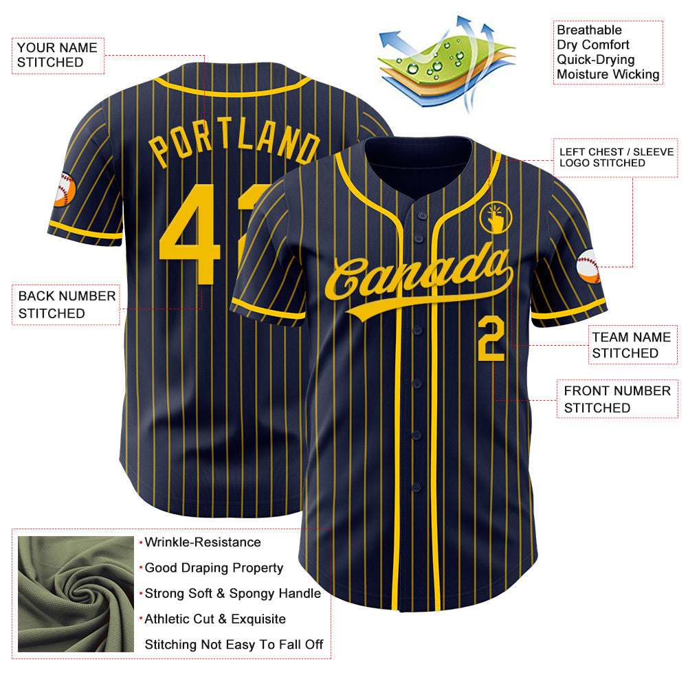 Custom Navy Yellow Pinstripe Yellow Authentic Baseball Jersey
