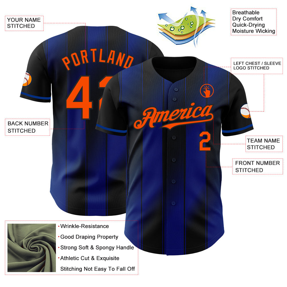 Custom Black Orange-Royal Gradient Classic Vertical Stripe Authentic Baseball Jersey