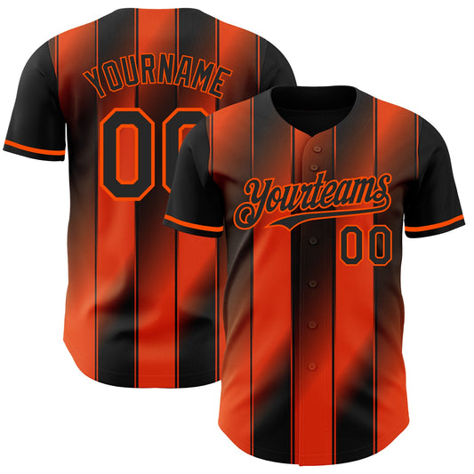Custom Black-Orange Gradient Classic Vertical Stripe Authentic Baseball Jersey