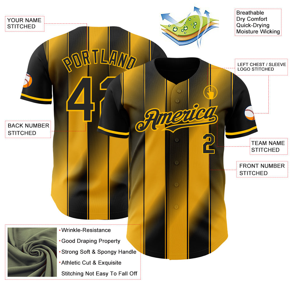 Custom Black-Gold Gradient Classic Vertical Stripe Authentic Baseball Jersey