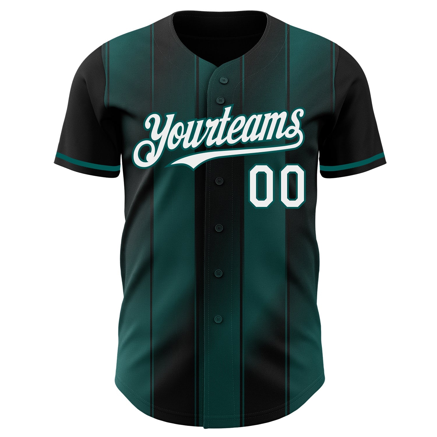 Custom Black White-Midnight Green Gradient Classic Vertical Stripe Authentic Baseball Jersey