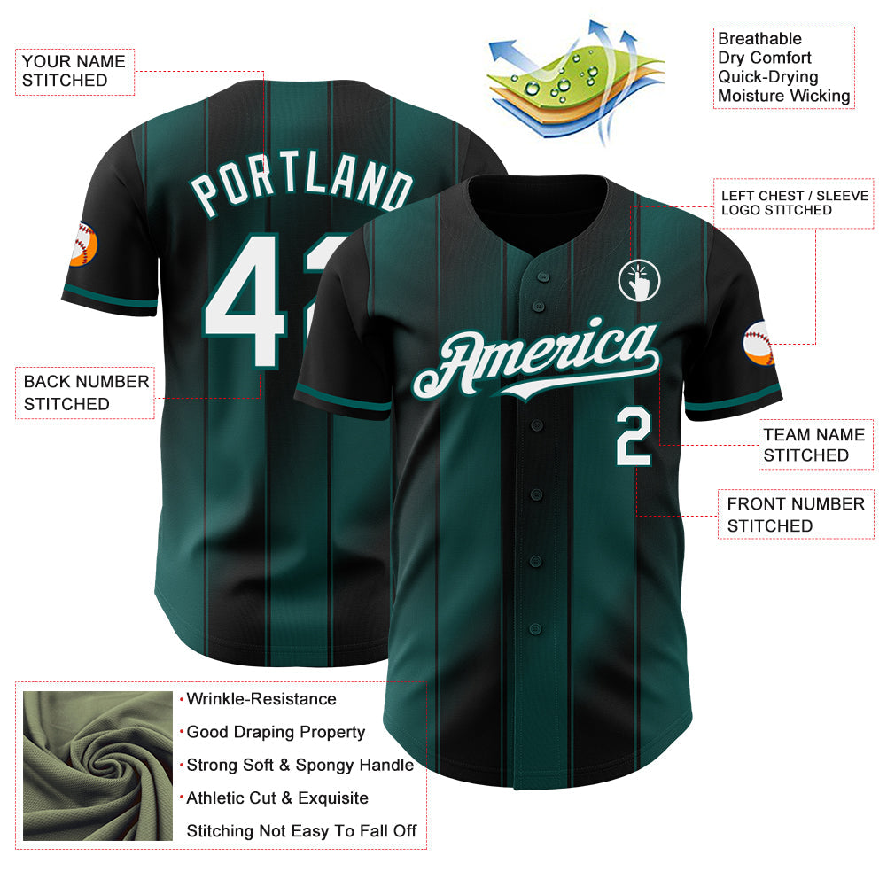 Custom Black White-Midnight Green Gradient Classic Vertical Stripe Authentic Baseball Jersey