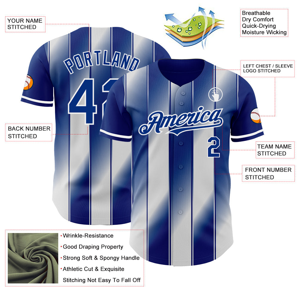 Custom Royal-White Gradient Classic Vertical Stripe Authentic Baseball Jersey