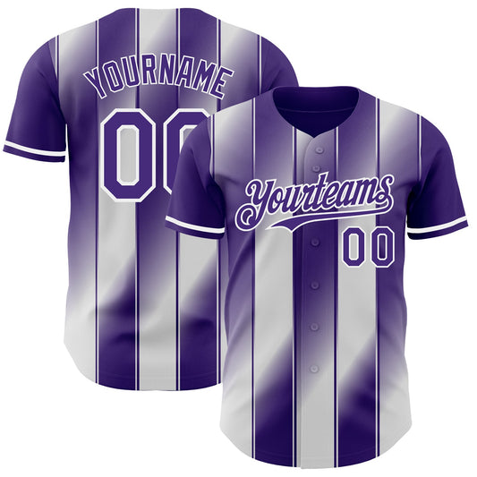 Custom Purple-White Gradient Classic Vertical Stripe Authentic Baseball Jersey