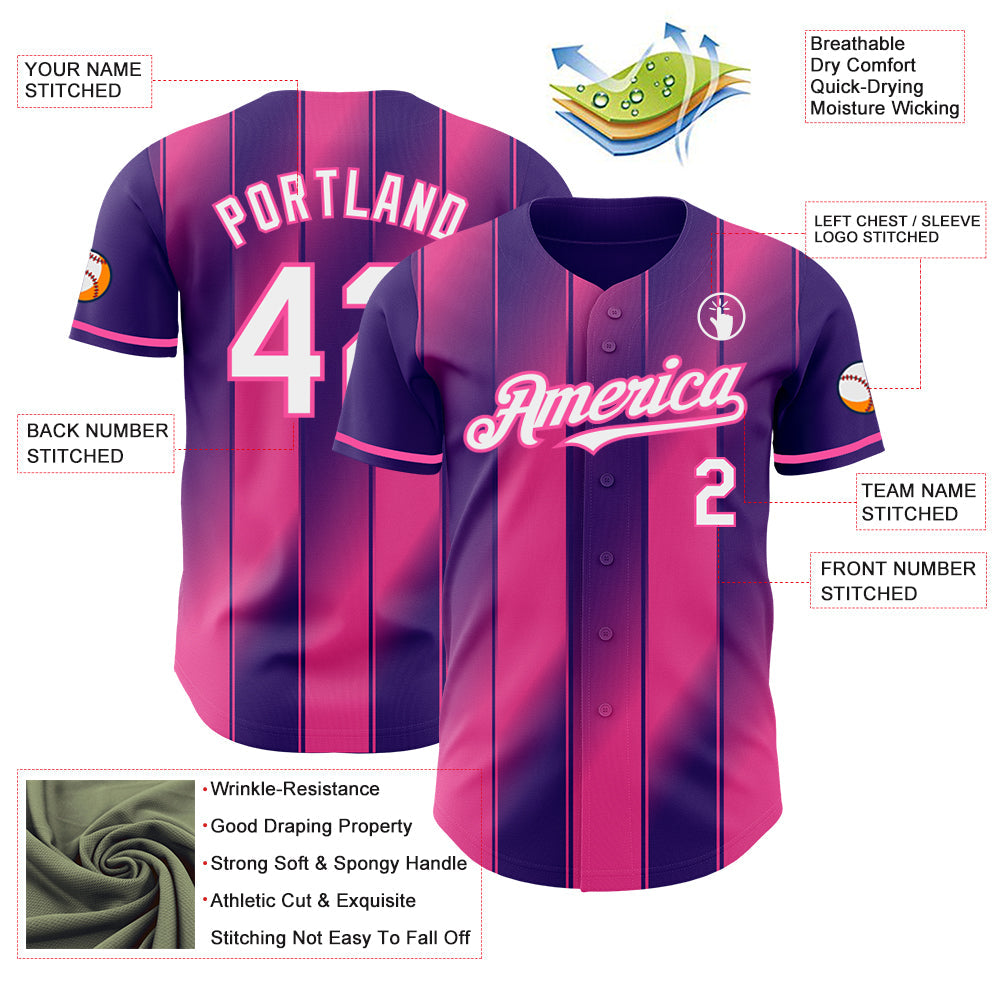 Custom Purple White-Pink Gradient Classic Vertical Stripe Authentic Baseball Jersey