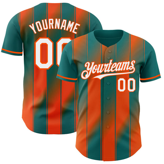 Custom Teal White-Orange Gradient Classic Vertical Stripe Authentic Baseball Jersey