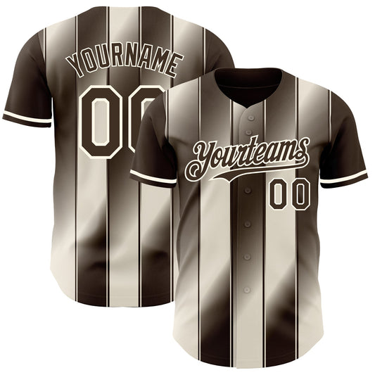 Custom Brown Cream-Cream Gradient Classic Vertical Stripe Authentic Baseball Jersey