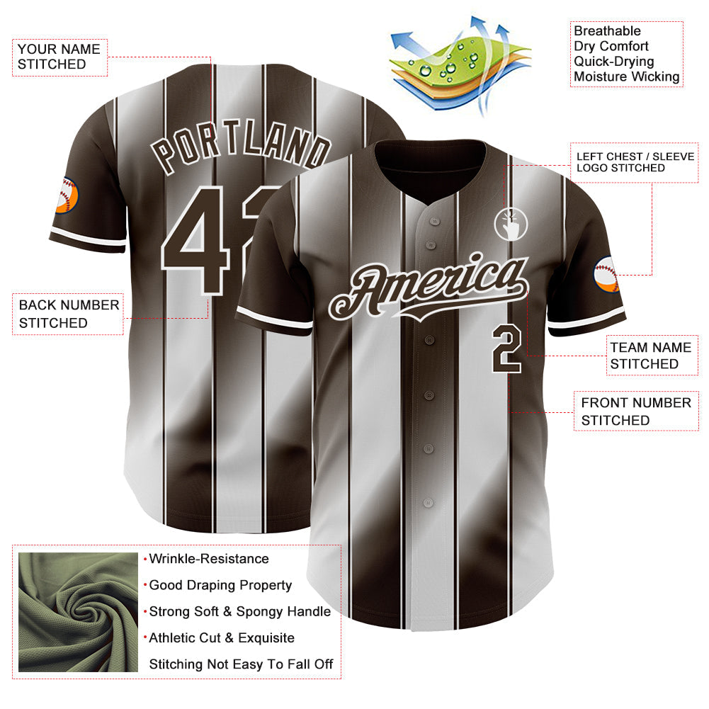 Custom Brown-White Gradient Classic Vertical Stripe Authentic Baseball Jersey