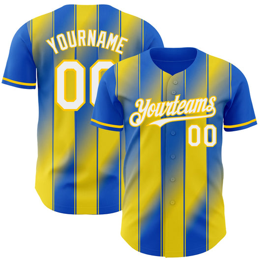 Custom Thunder Blue White-Yellow Gradient Classic Vertical Stripe Authentic Baseball Jersey