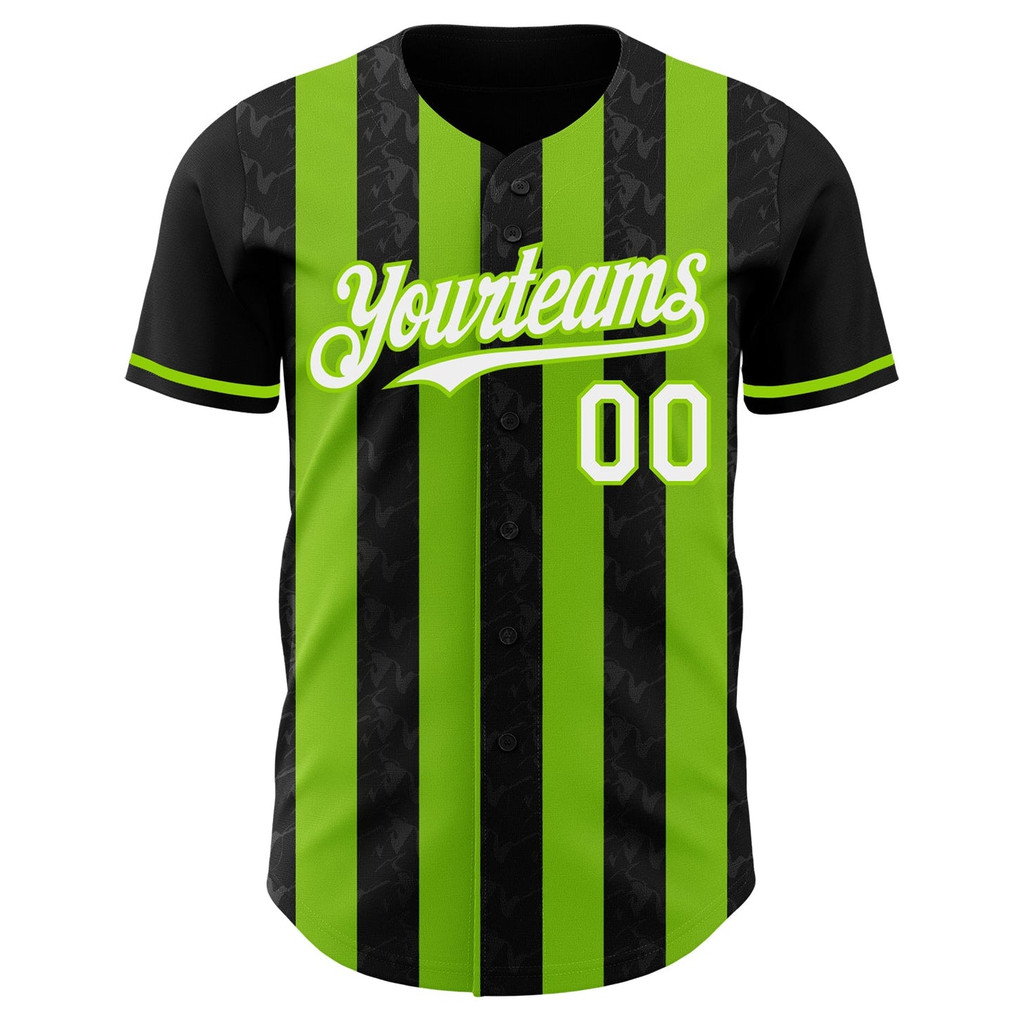 Custom Black White-Neon Green Classic Vertical Stripe Fluid Liquid Texture Authentic Baseball Jersey