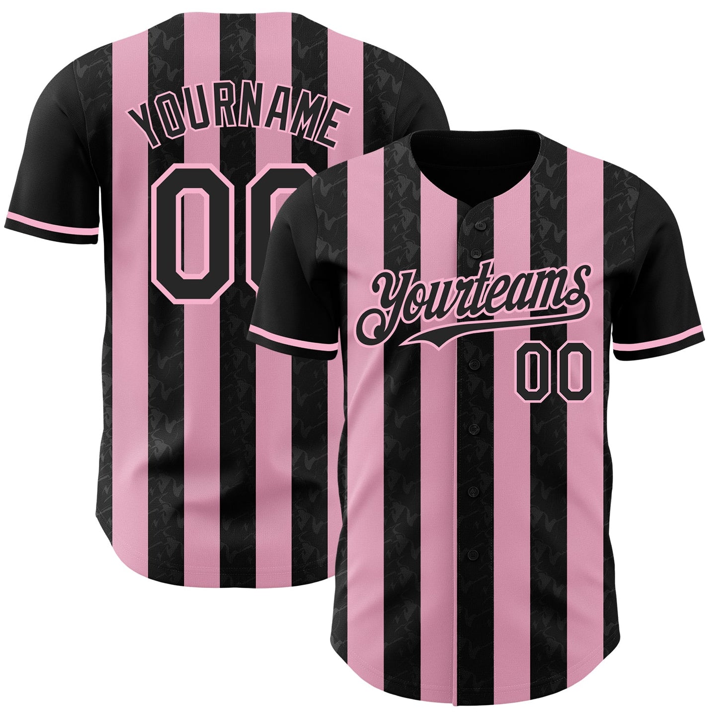 Custom Black-Light Pink Classic Vertical Stripe Fluid Liquid Texture Authentic Baseball Jersey